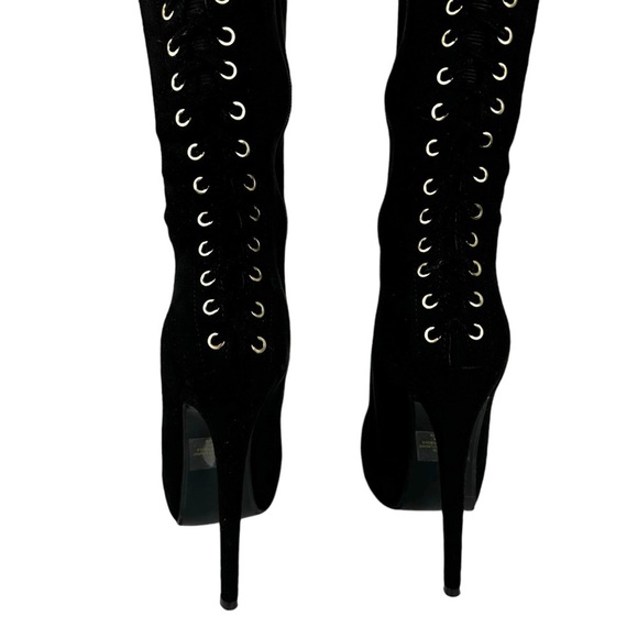 Steve Madden Ladysnte Lace Up Thigh High Boots Platform Black Faux Suede SZ 6.5 - Picture 5 of 16
